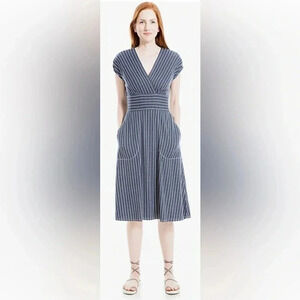 Max Studio Blue & White Striped  Pockets Dress Size XS